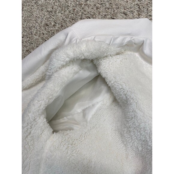 Baccini Sherpa Lined White Faux Leather Asymmetrical Silver Zip Moto Jacket  XL - Picture 6 of 12